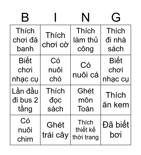 Trò Chơi Làm Quen Bingo Card