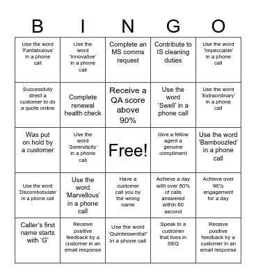 Insurance support Bingo Card