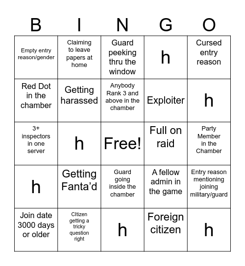 inspector bingo real Bingo Card