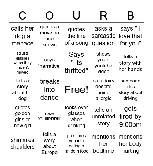 "Catch her in the Act" Bingo Card