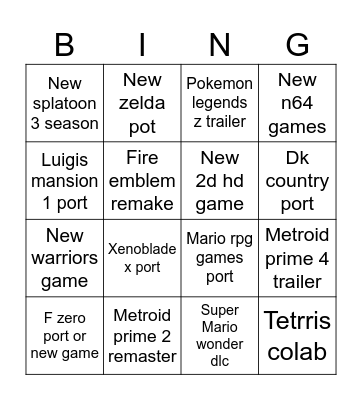 Nintendo direkt Bingo Card