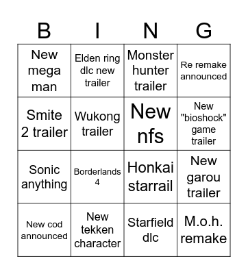 Summer game fest Bingo Card