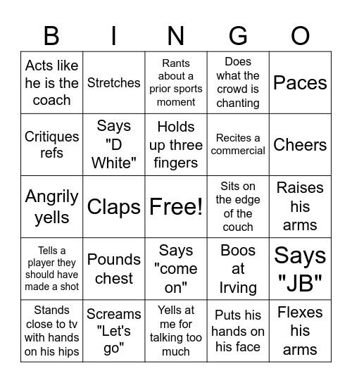 Steve Celtics Bingo Card