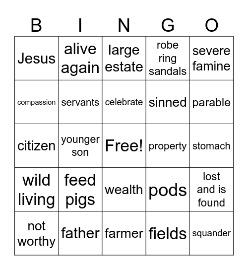 Prodigal Son Bingo Card