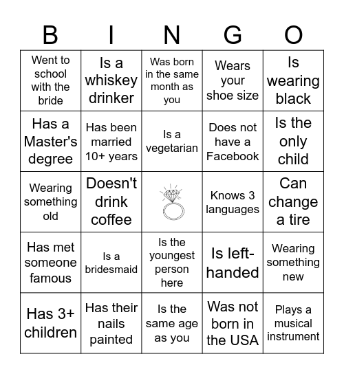 FIND THE GUEST BINGO Card