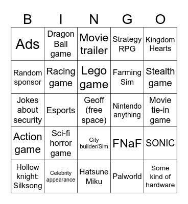 SGF 2024 Bingo Card