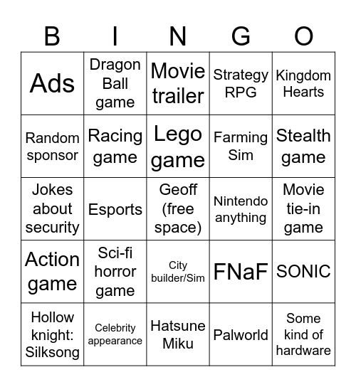 SGF 2024 Bingo Card