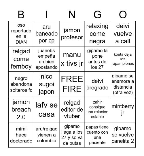 bingo del server Bingo Card