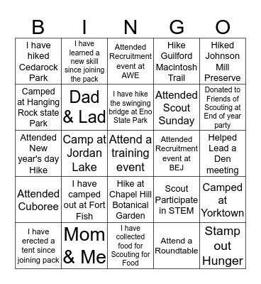 Cub Scout Pack 65 Bingo Card