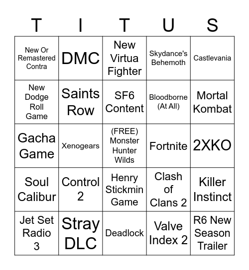 Summer Game Fest 2024 Bingo Card