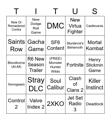 Summer Game Fest 2024 Bingo Card