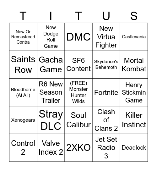 Summer Game Fest 2024 Bingo Card