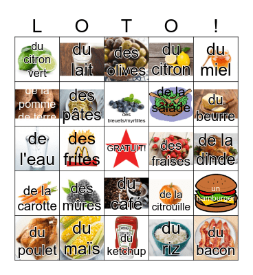 FRENCH FOOD BINGO Card