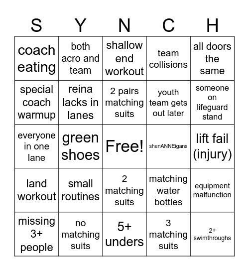 Synchro bingo Card