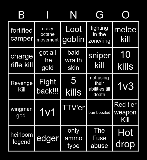 Apex Legends solo bingo Card
