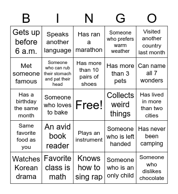 Mingle Bingo! Bingo Card