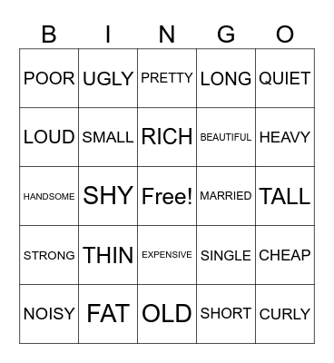 Discribing People Bingo Card