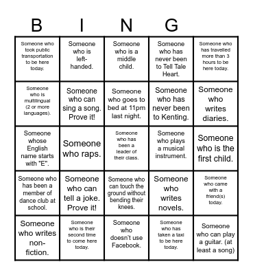 Mingle Bingle Bingo Card
