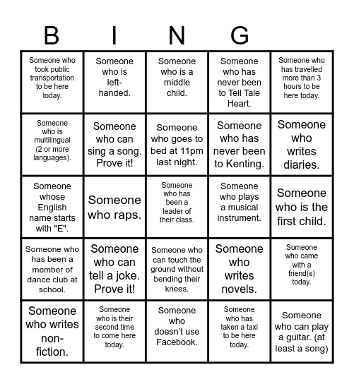 Mingle Bingle Bingo Card