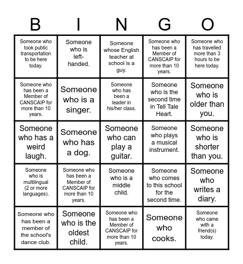 Mingle Bingo Card