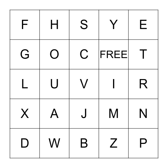 ALPHABET BINGO Card
