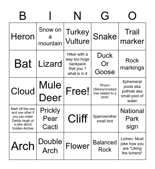 Arches Bingo Card