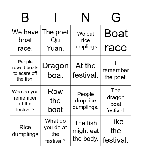 Dragon Boat Bingo Card