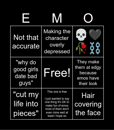 Making fun of emos Bingo Card