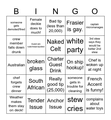 Below Deck Bingo Card