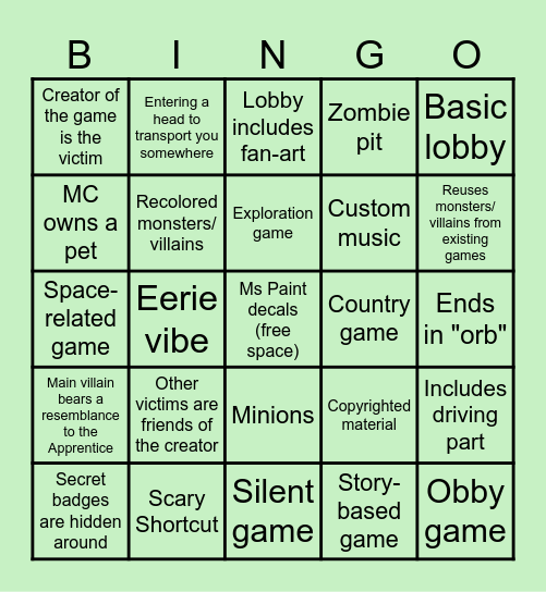 Roblox Orb Game Bingo Card