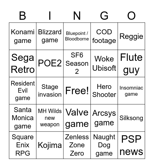 Summer Games Fest 2024 Bingo Card