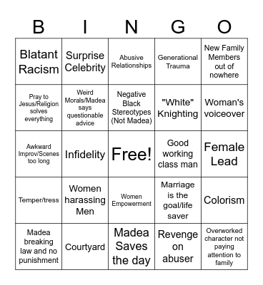 Tyler Perry Bingo Card