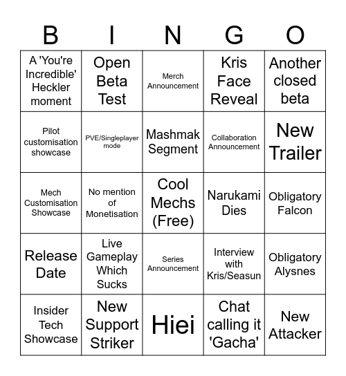 Mecha Break SGF Bingo Card