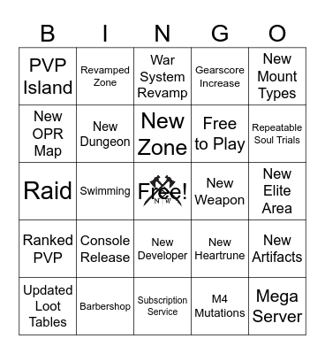 New World Summer Games Fest Bingo Card