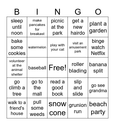 Summertime Bingo Game -- ORN Bingo Card