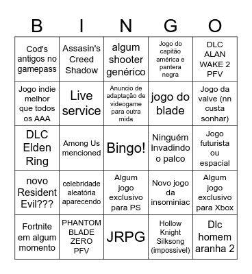 Summer Game Fest Bingo Card