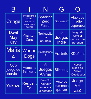 Summer Game Fest 2024 Bingo Card