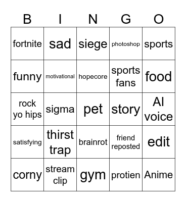 Tik Tok Bingo Card