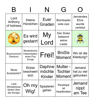 Bridgerton Bingo Card