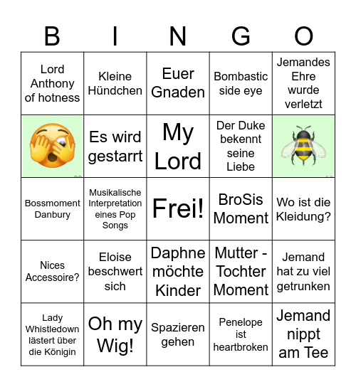 Bridgerton Bingo Card