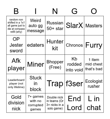 Untitled Bingo Card