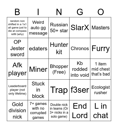 Untitled Bingo Card