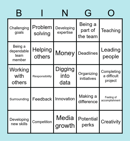 What motivates you? Bingo Card
