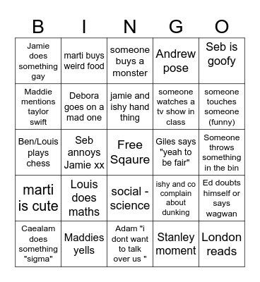 Seqouia Bingo Card