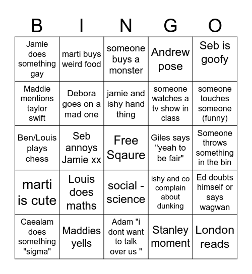 Seqouia Bingo Card