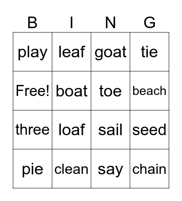 Long/Strong Vowel Teams Bingo Card