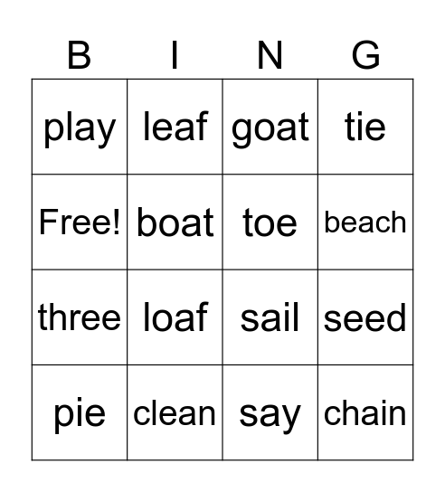 Long/Strong Vowel Teams Bingo Card