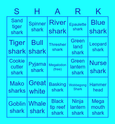 shark species bingo Card