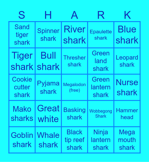 shark species bingo Card