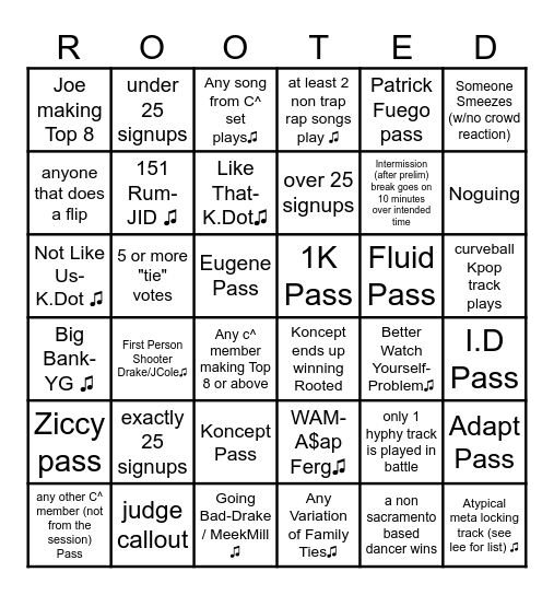 ROOTED Bingo Card